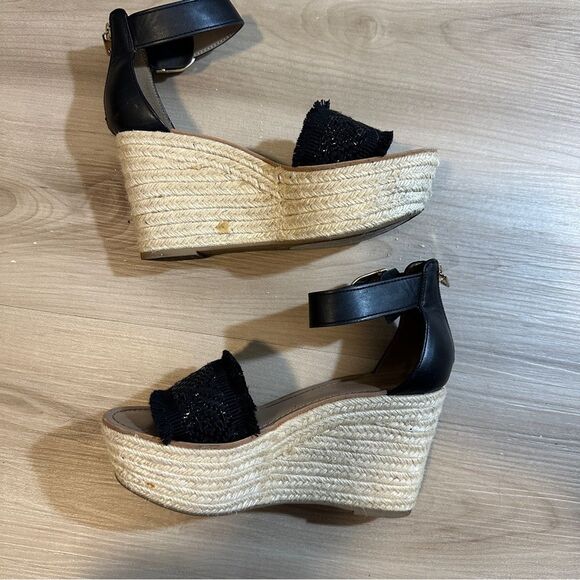Tommy Hilfiger Black Raffia Fringe Terrin Open Toe Espadrille Sandals Size 7.5 - Picture 10 of 13